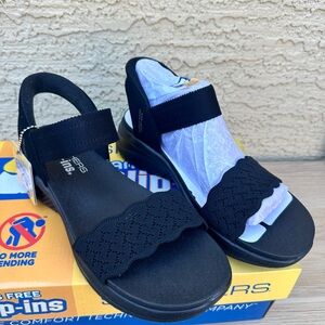 Skechers womens slip in Black Strap Sandals